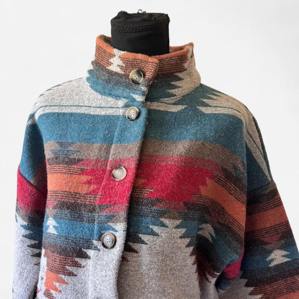 Womens Multicolor Southwestern Button-Front Jacket